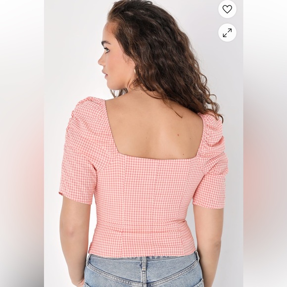 Lulus Blushin' Babe Pink Gingham Ruched Puff Sleeve Top - Picture 14 of 17
